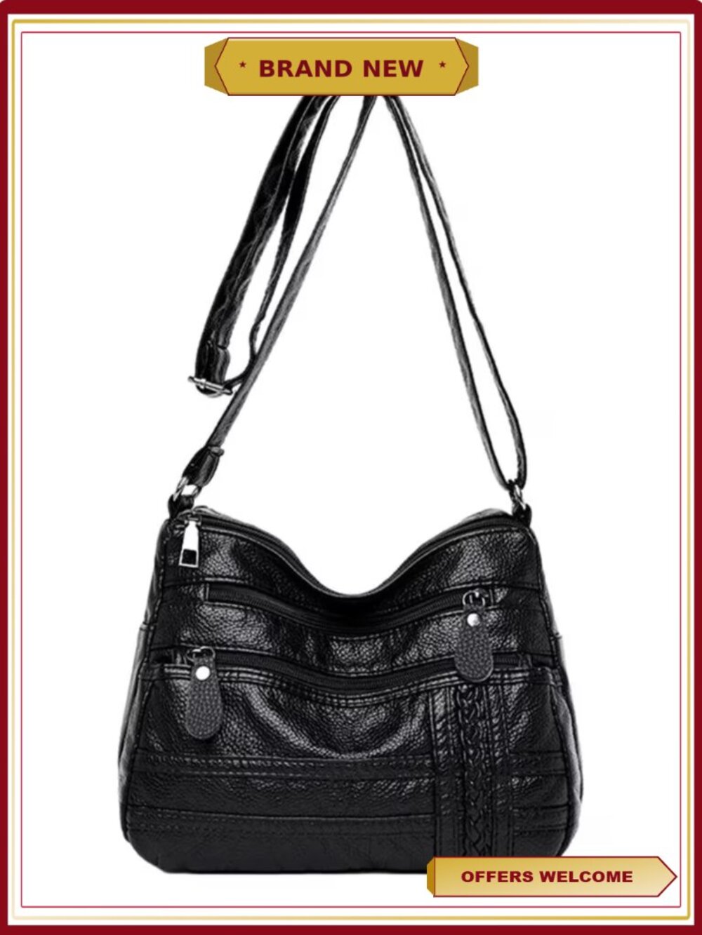 PU Leather Crossbody Shoulder Bag Multi-Pocket Handbag